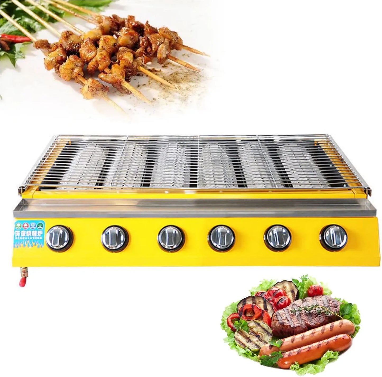 Armario de almacenamiento, acero inoxidable, 6 Quemadores, Parrilla de Gas Portátil, Gas al Aire Libre, para Exteriores, Asador de Gas Sin Humo