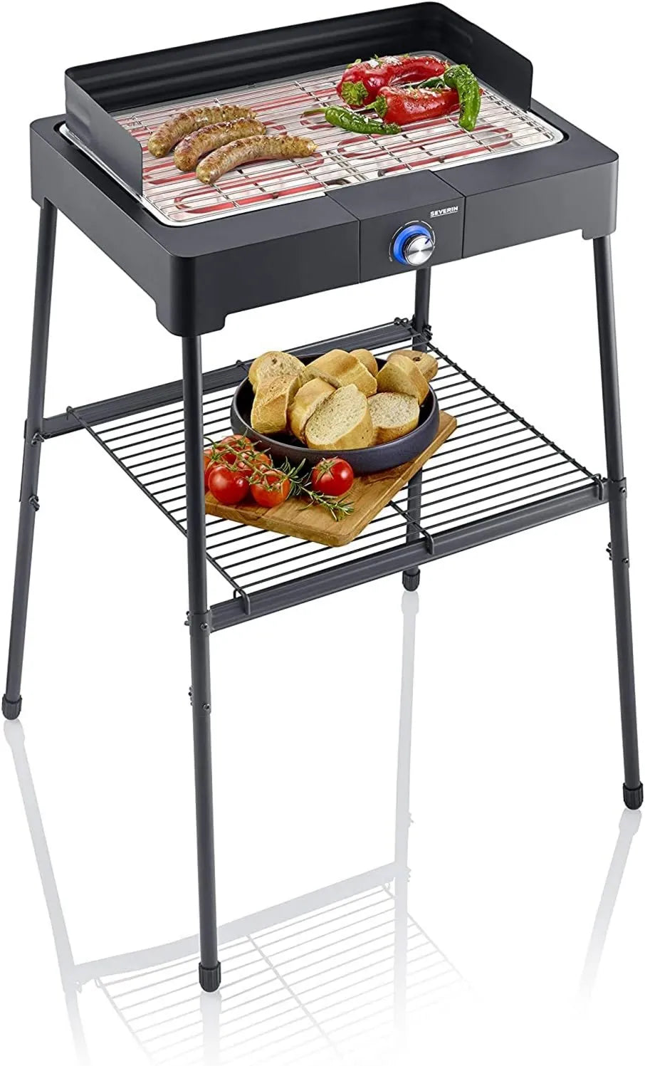 Severin PG 8561 parrilla eléctrica, Barbacoa eléctrica de arranque rápido, Mini barbacoa sin riesgo de quemaduras, acero inoxidable