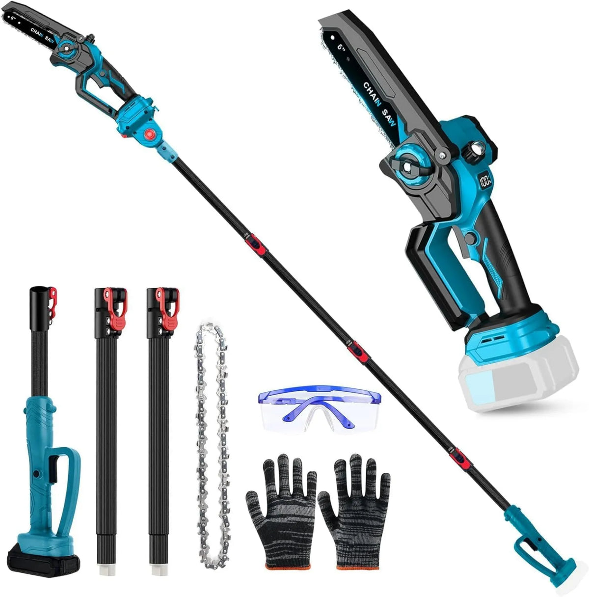 Motosierra, 18 V, 6 pulgadas, 4,5 m, poda profesional, con mango telescópico, podadora eléctrica, altura de trabajo