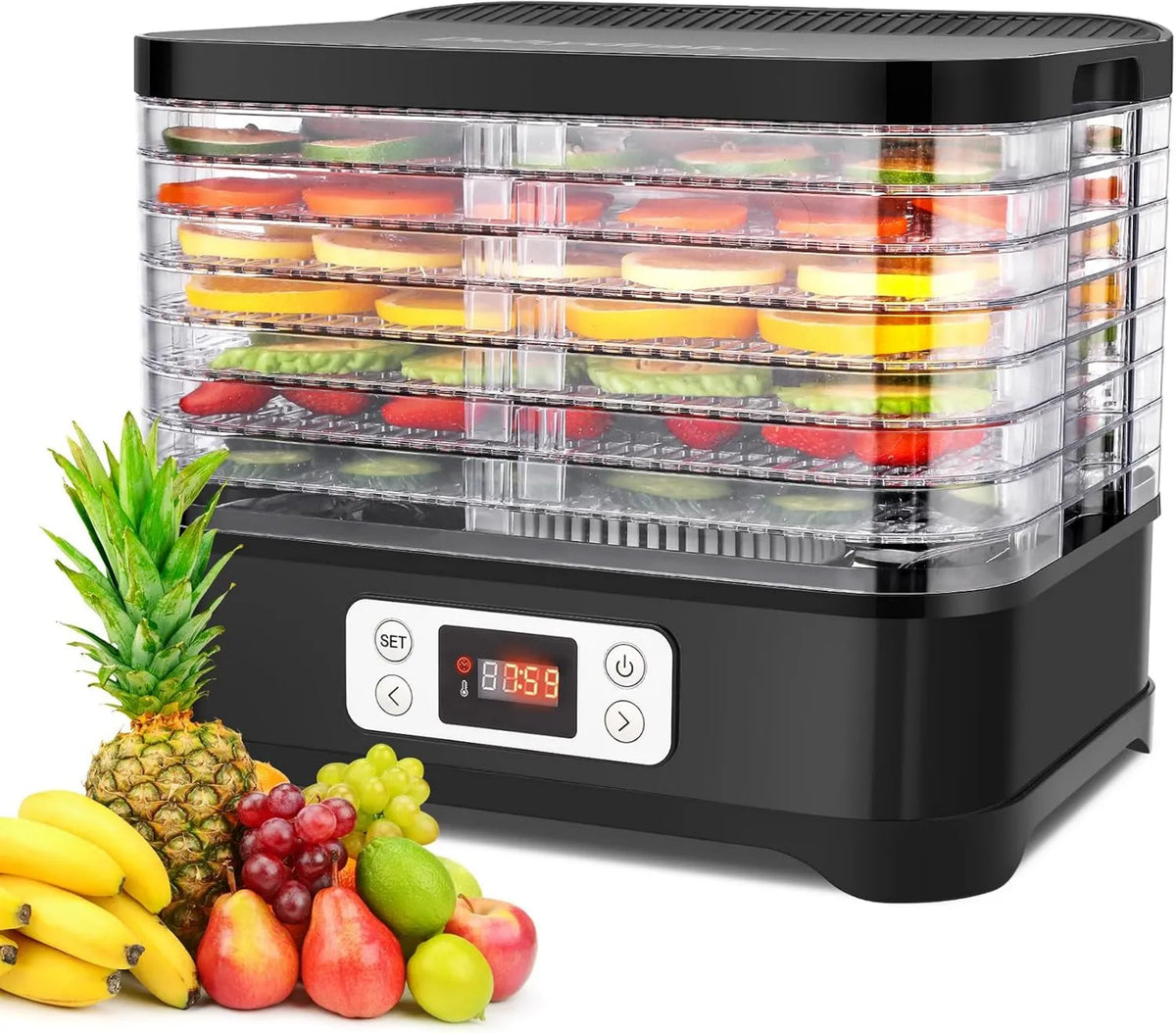 Rizador de pelo, 400W, 35-70°C, acero inoxidable, Con 8 Compartimentos, Control de Temperatura, Verduras y Frutos Secos