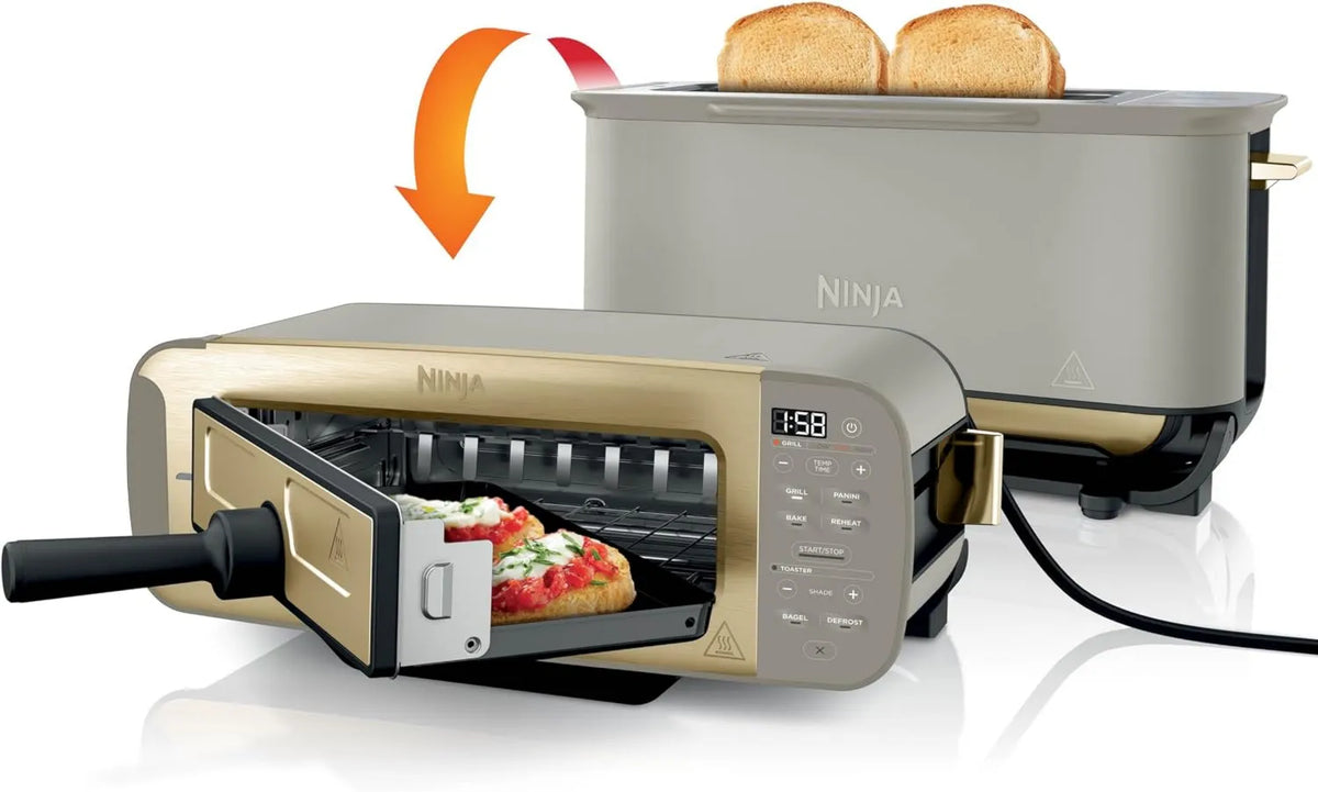 Ninja ST202EUSTGD tostadora, 7 Niveles, Parrilla y Sandwichera con Diseño Flip, 7 Funciones de Cocción, Goldstone