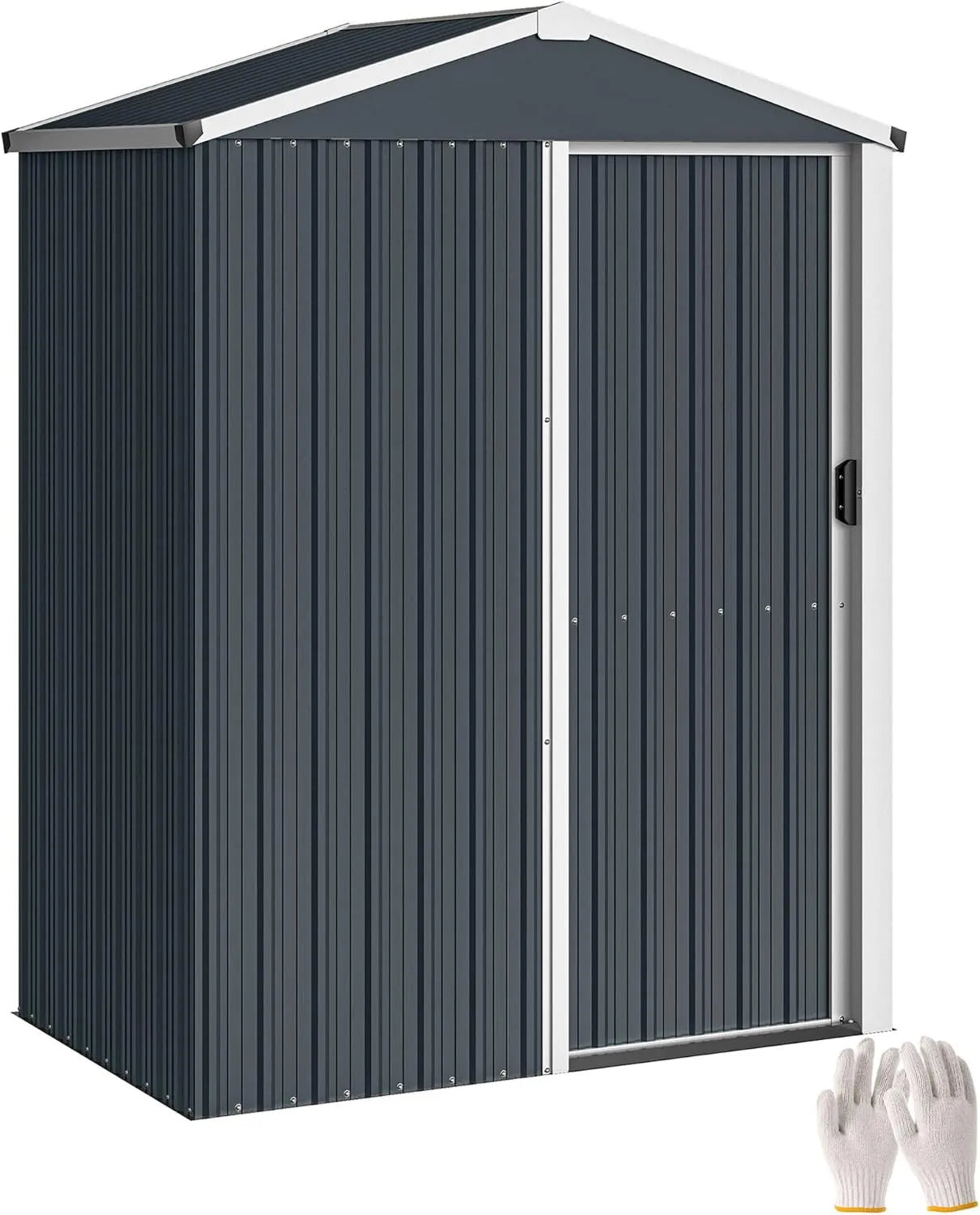 Outsunny cobertizo de jardín, 1 m², 136 x 87 x 179 cm, Caseta de Jardín Exterior de, Metálico con Puerta Corredera, Techo Inclinado y Guantes