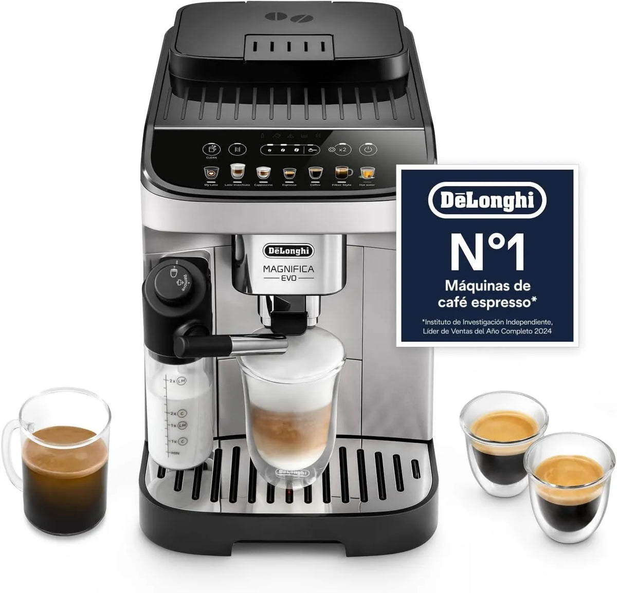 De'Longhi ECAM292.81.SB cafetera, Magnifica Evo, Superautomática Perfetto, Jarra de Leche Automática LatteCrema, 7 Bebidas de Un Toque, Plata y Negro