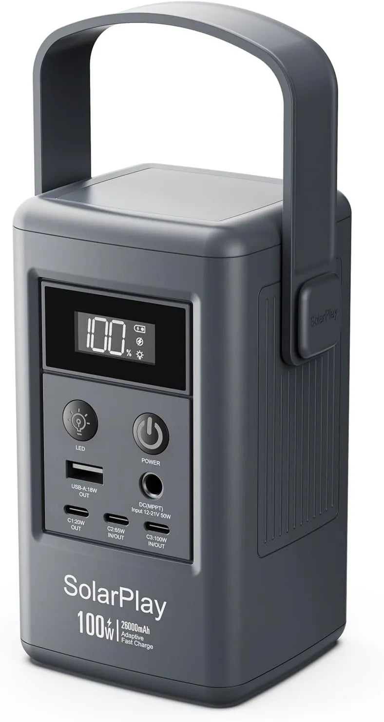Q100, 100 W, 92,5 Wh, Estación de Energía Portátil, Pequeño Generador con Tomas de Corriente/CC/USB/luz LED, Batería Externa para Acampadas