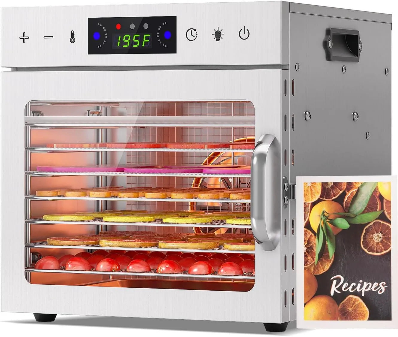 Deshidratador de alimentos, 8 Bandejas, control programable, acero inoxidable, para Alimentos y Frutos Secos