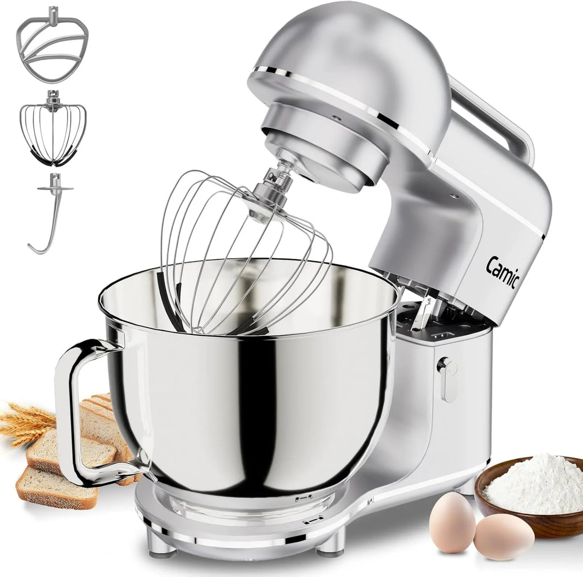 Amasadora de cocina, 2000W, 7L, 10 Velocidades, con Asa de Transporte, Bol Acero Inoxidable, Amasadora con Gancho Para Remover, Gancho Para Amasar