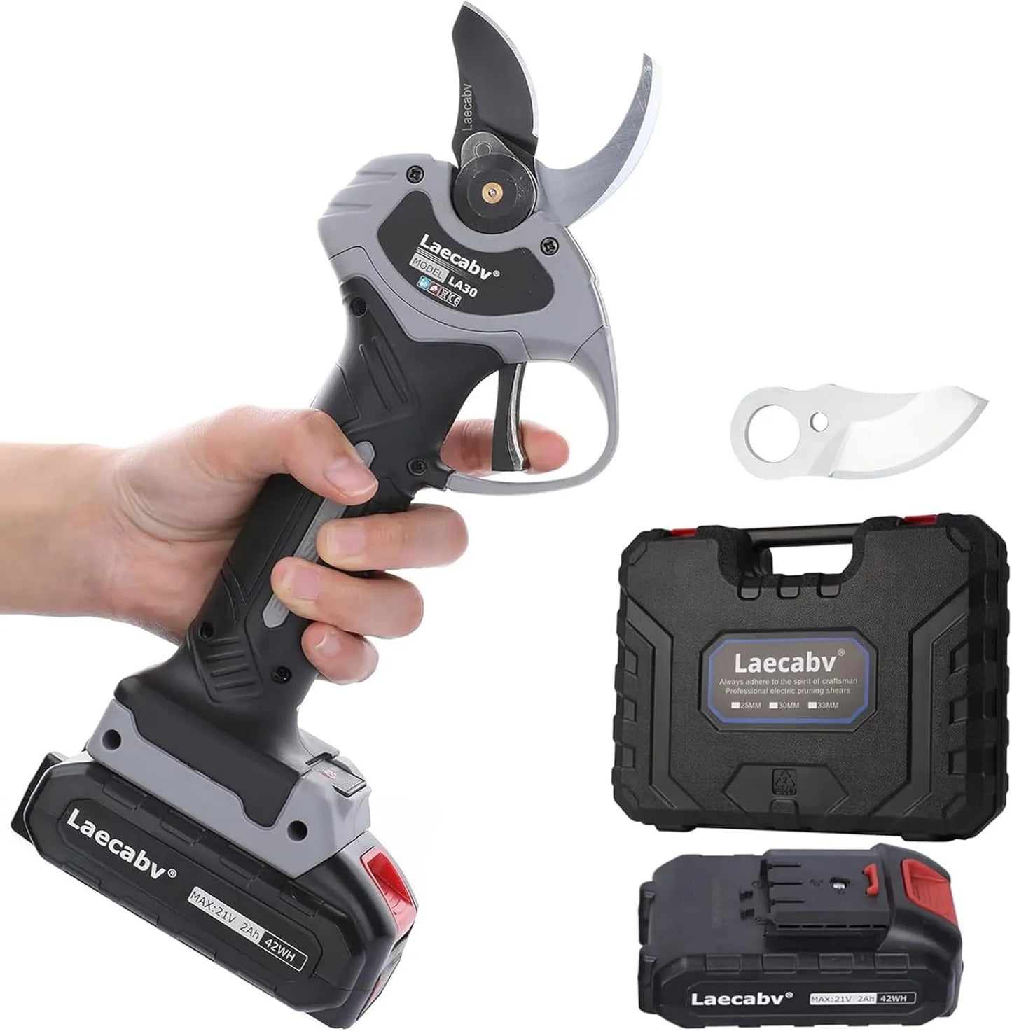 Baúl de almacenamiento LA30GYBK, 21V, 30mm, Podar Eléctricas, Tijeras de poda profesional Tijeras progresivas, con 2 Piezas /2Ah Litio Batería
