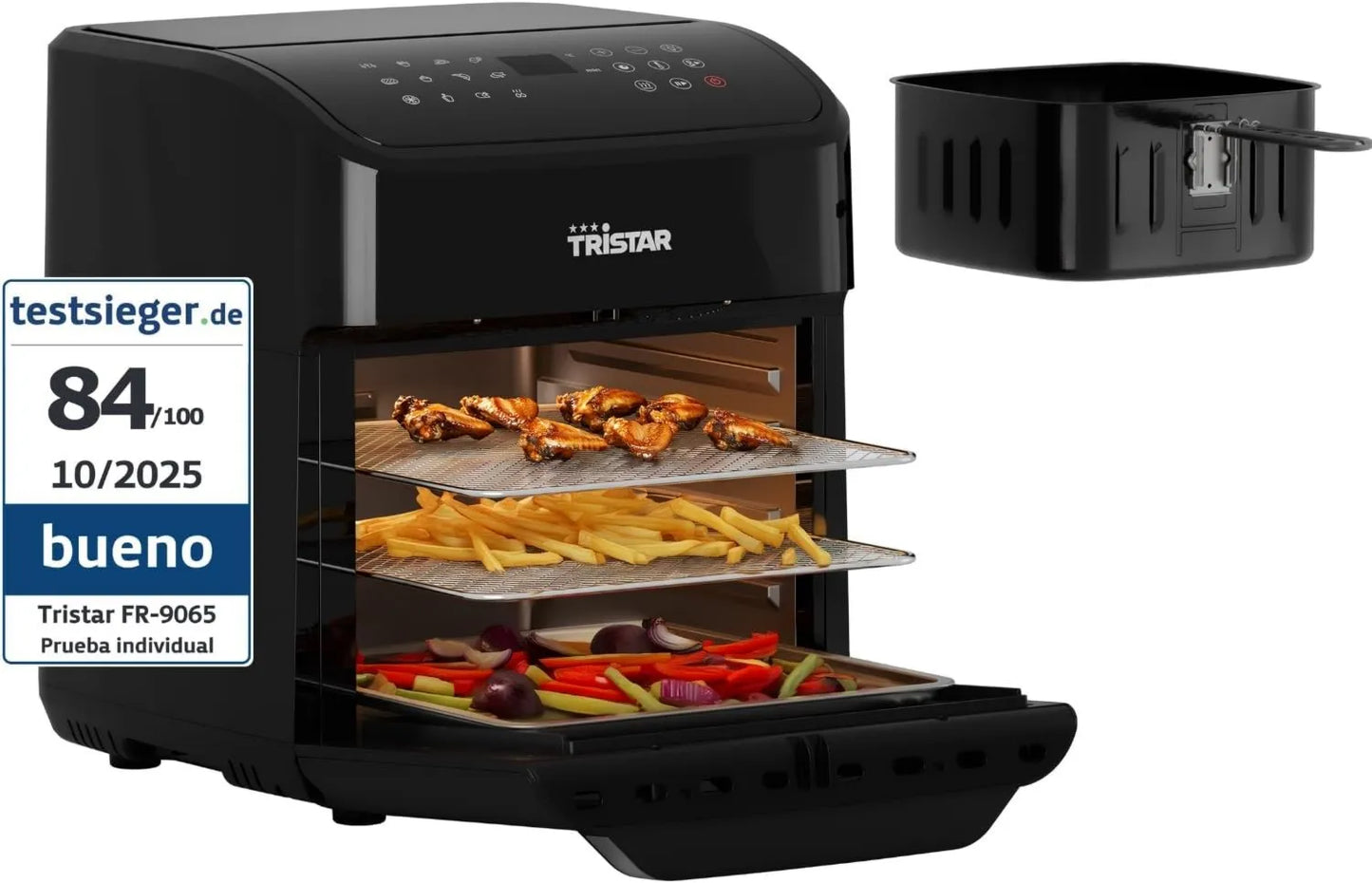 Horno eléctrico FR-9065, 12 L, 1800 W, 12 Programas, Pantalla Digital, cocción por aire caliente, sin Aceite con Función Horno Mini, Función Shake