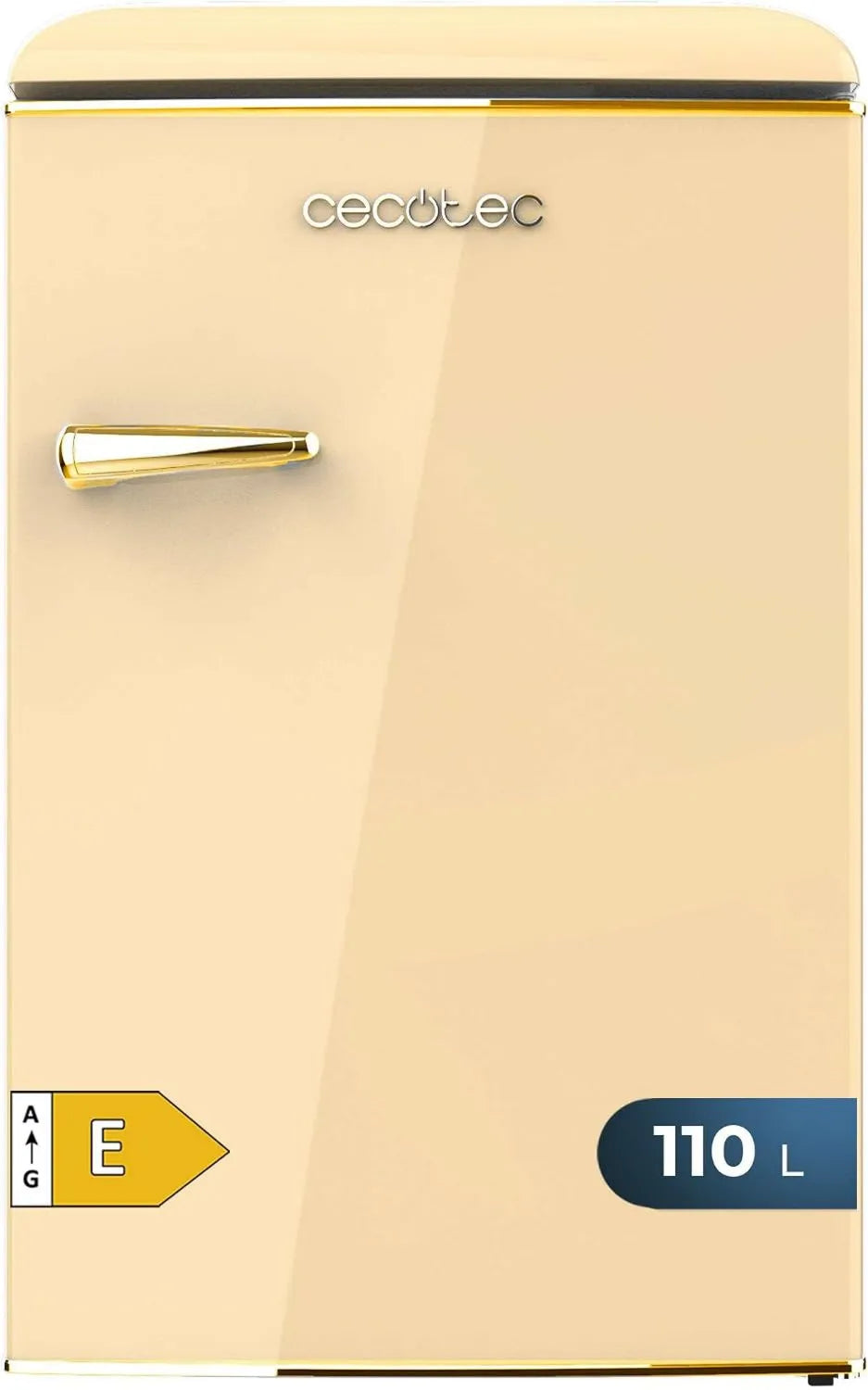 Cecotec frigorífico, 110 L, Mini Nevera Retro 1 Puerta, Bolero CoolMarket TT Origin 110 Beige E. Mini, Tirador Cromado, Bandejas de Cristal