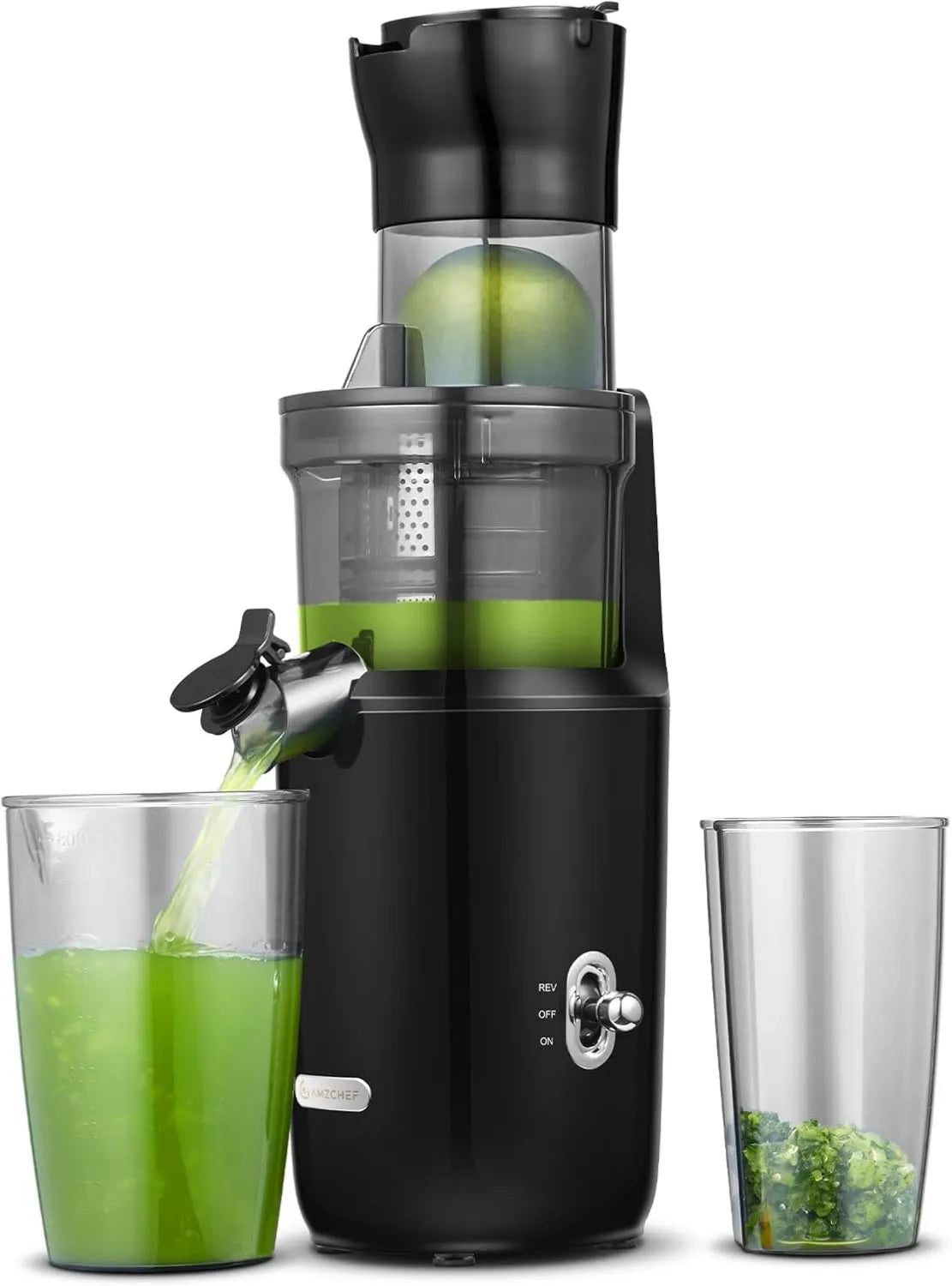Exprimidor eléctrico, funcionamiento silencioso, 200W, para Verduras y Frutas Enteras, Extractor de Zumo y Vegetales, Filtro de Doble Capa