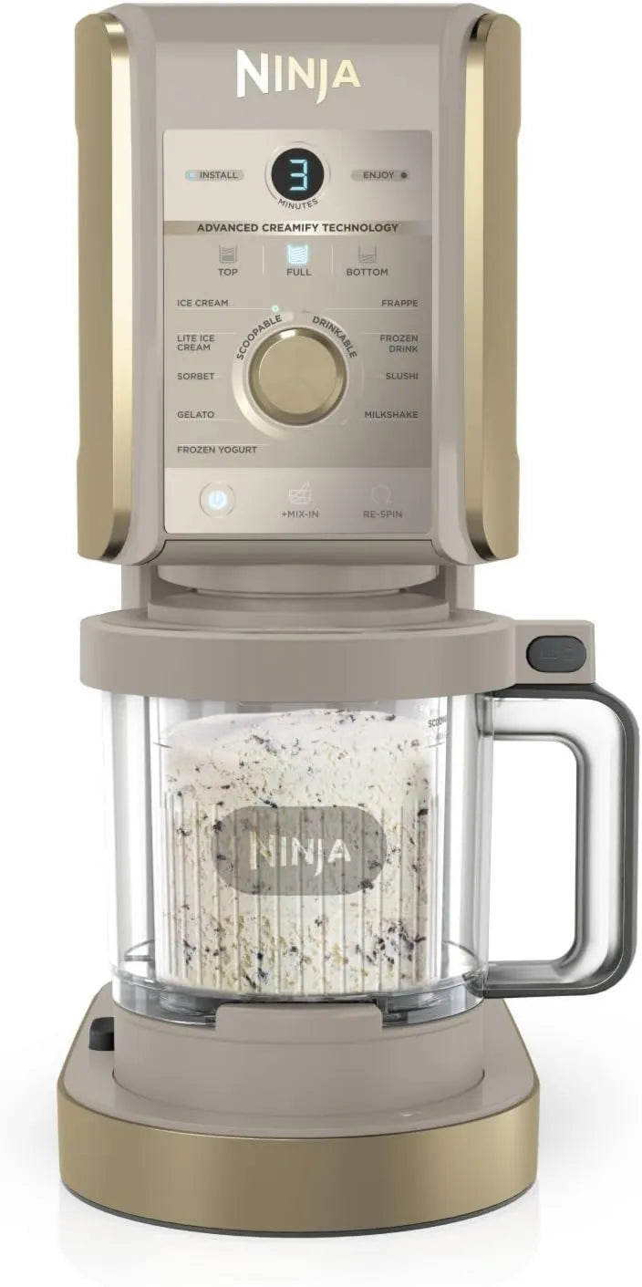 Ninja NC502EUSTGD heladera, 10 programas, CREAMi Deluxe multifunción con 2 tarrinas, prepara Helado, Yogur congelado, opción de 2 sabores en 1