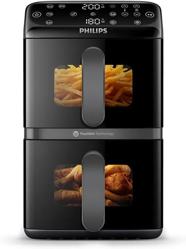 Philips NA460/00 freidora de aire, 10L, Airfryer Series 4000 Doble Cesta Vertical, Tecnología RapidAir, 45% Menos Espacio, Ventanas de Vista