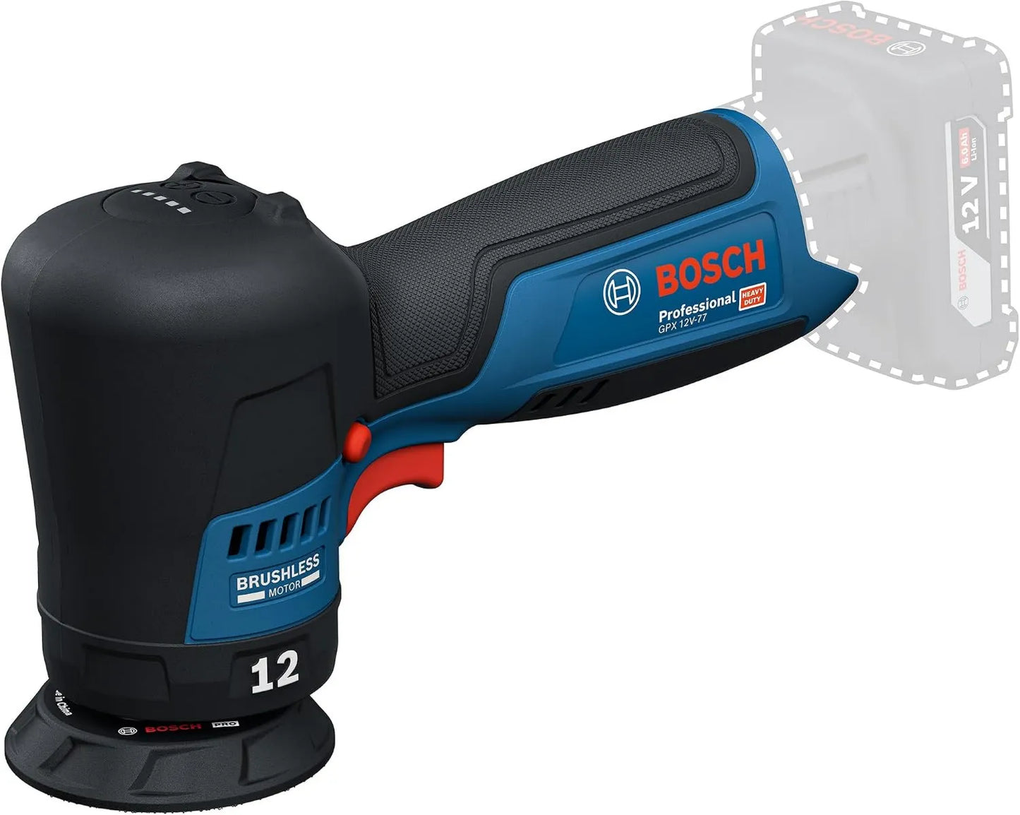 Bosch, 12V, 77 mm, Professional System pulidora a batería GPX -77, incl. plato de caucho montado con cierre por contacto