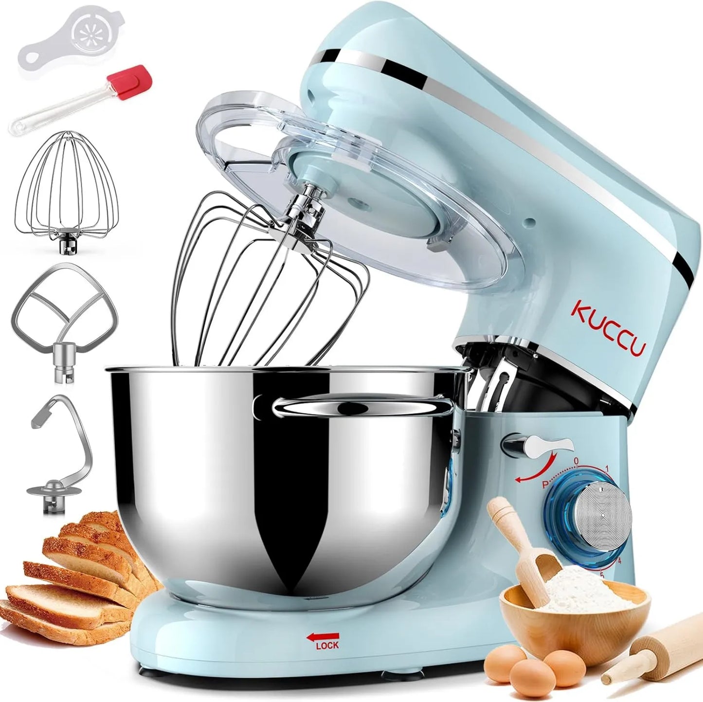 Amasadora de cocina, 1500 W, 7 L, 6 velocidades, acero inoxidable, Robot de pastelería, amasadora profesional