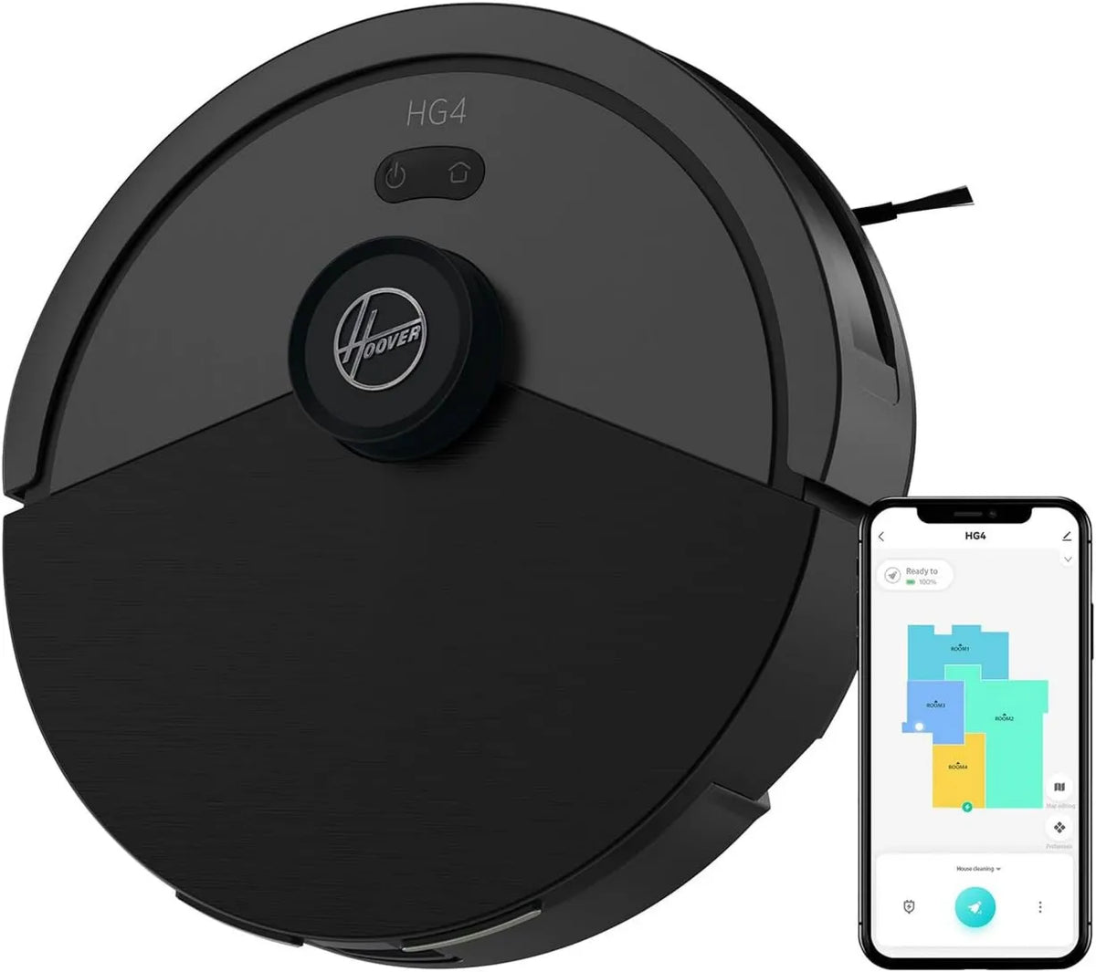Hoover HG4 robot aspirador, control WiFi, 4000Pa, Wi-Fi, Succión, Navegación Láser, Base de Carga Automática, Sensor de Obstáculos, Mapeo del Hogar