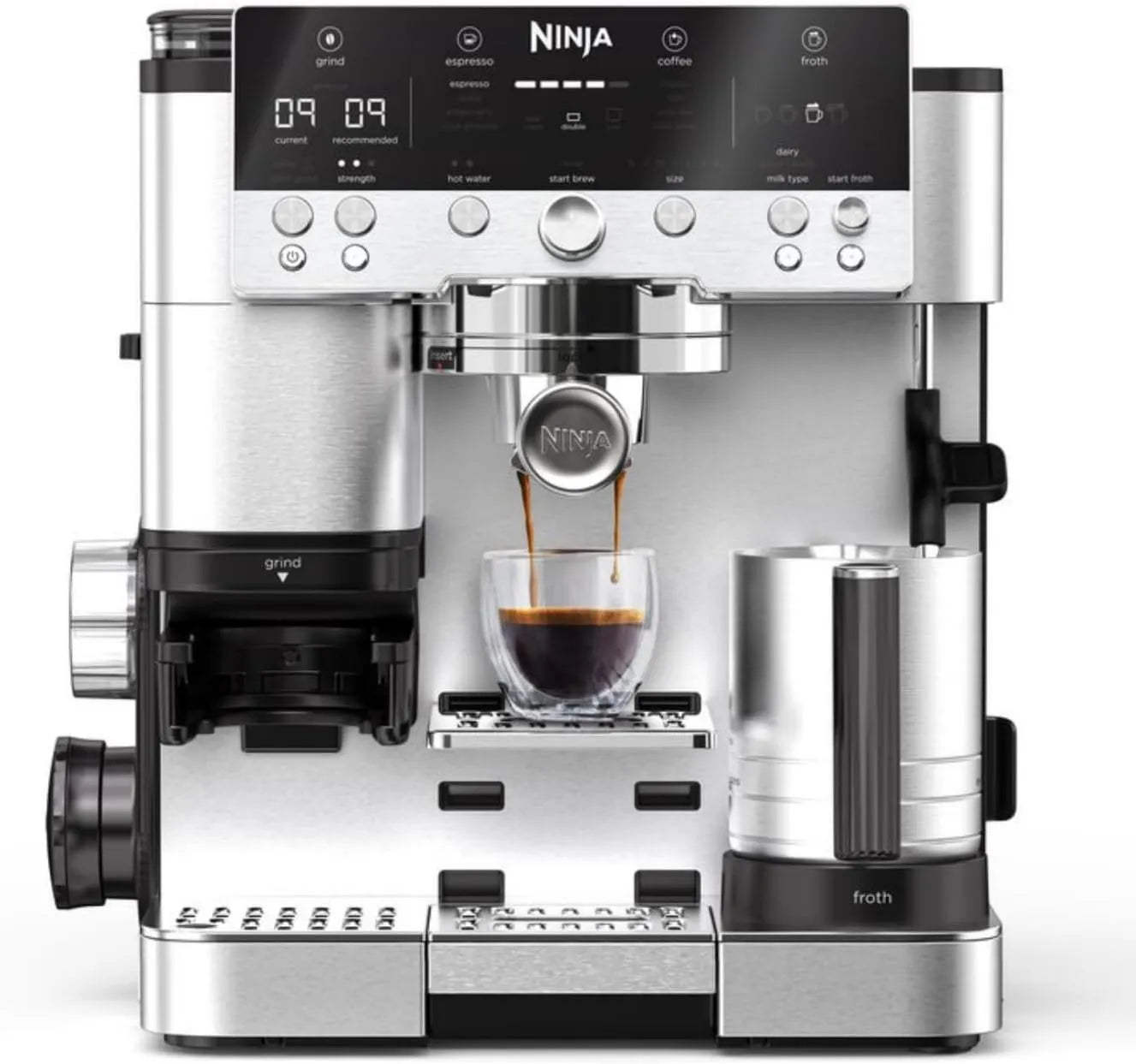 Ninja ES601EU cafetera espresso, Luxe Premier 3-en-1 Latte, Cold Brew y Espresso Maker con Espumador y Molinillo Integrados