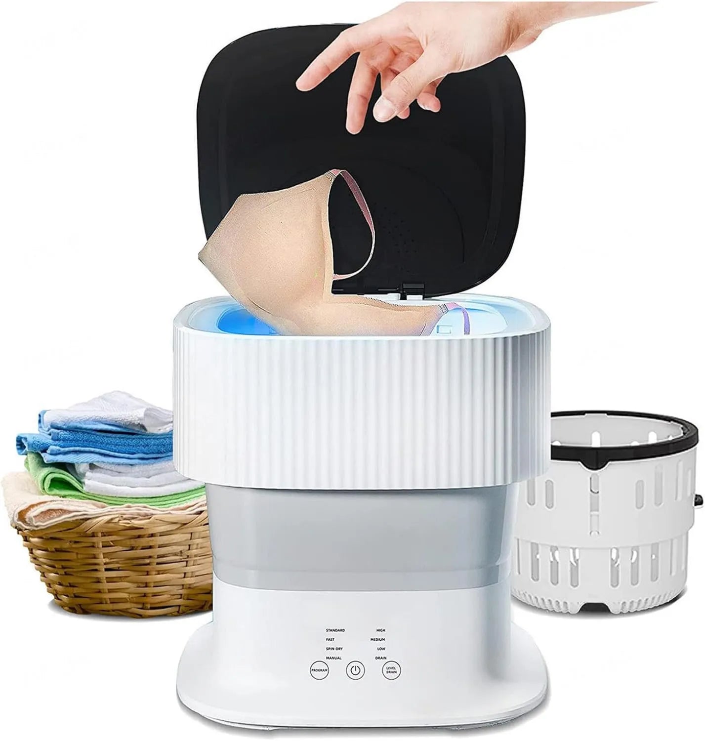 Lavadora, 9L, Portátil Mini, con Blu-Ray 360°, Pantalla Táctil, Carga Superior para Ropa de Bebé y Calcetines