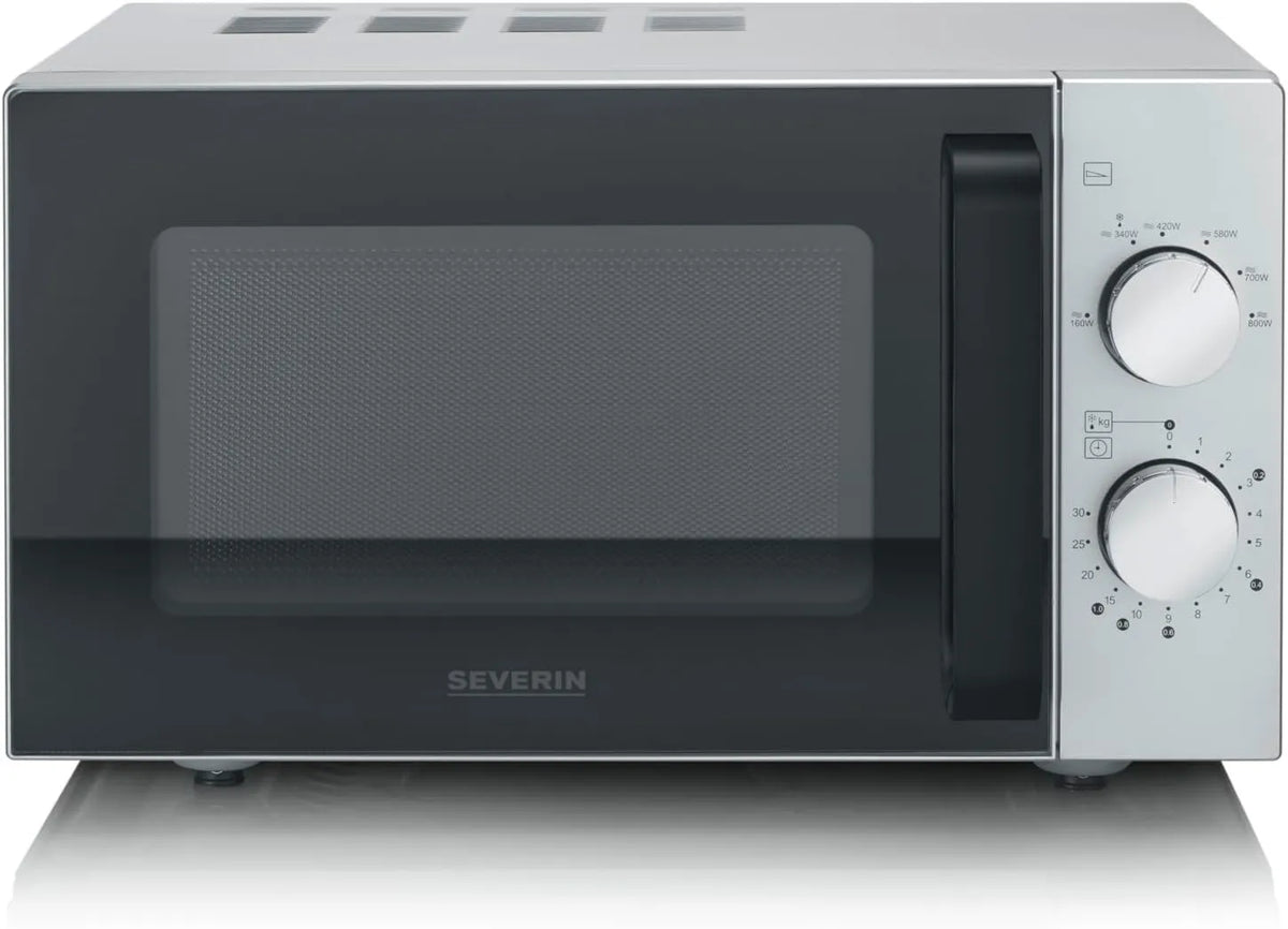 Severin MW 9184 horno microondas, 800 W, 20 L, 6 niveles, Microondas con base de vidrio, limpieza fácil, sin plato giratorio, acero inoxidable