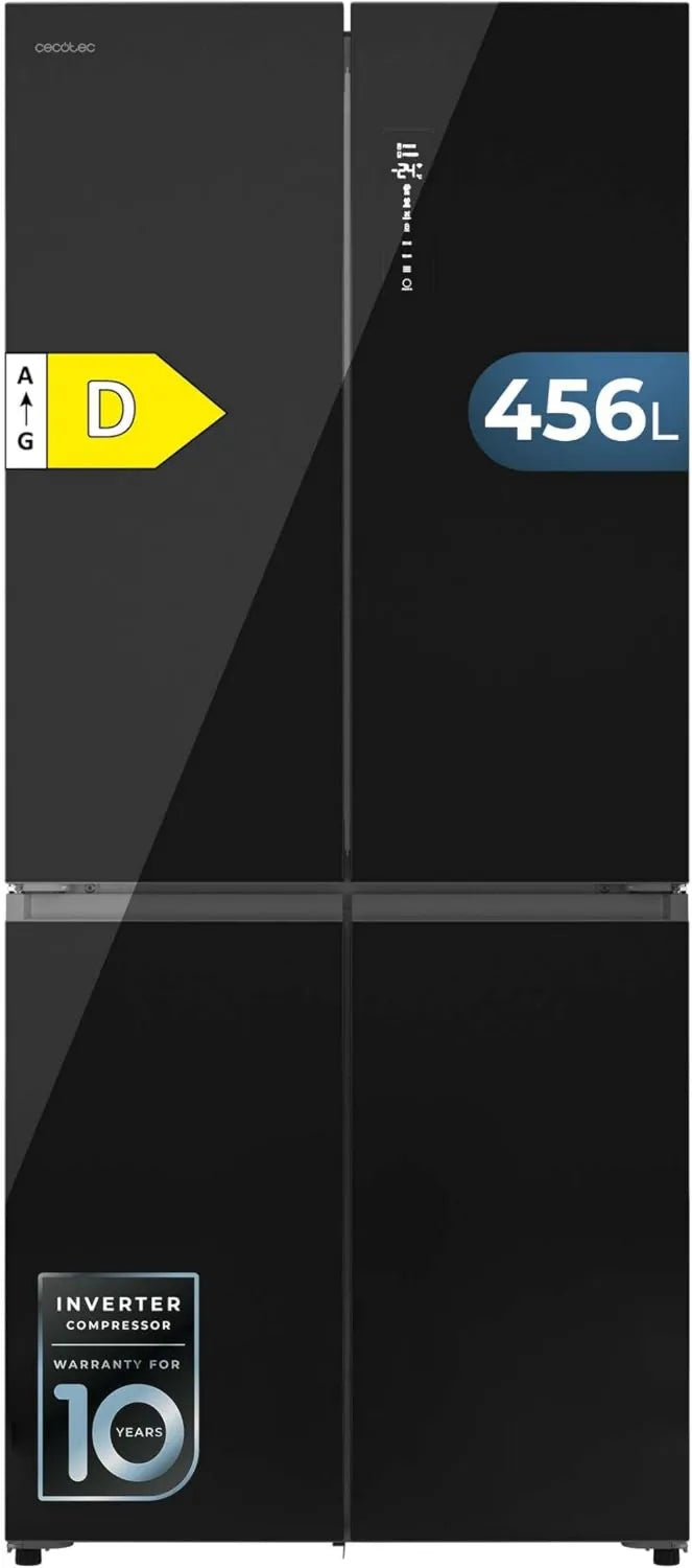 Cecotec congelador, 456L, 190 cm, 83.5 cm, Bolero CoolMarket 4D 456 SBI Black Glass D, Capacidad Extra Interna, Ancho, funcionamiento silencioso