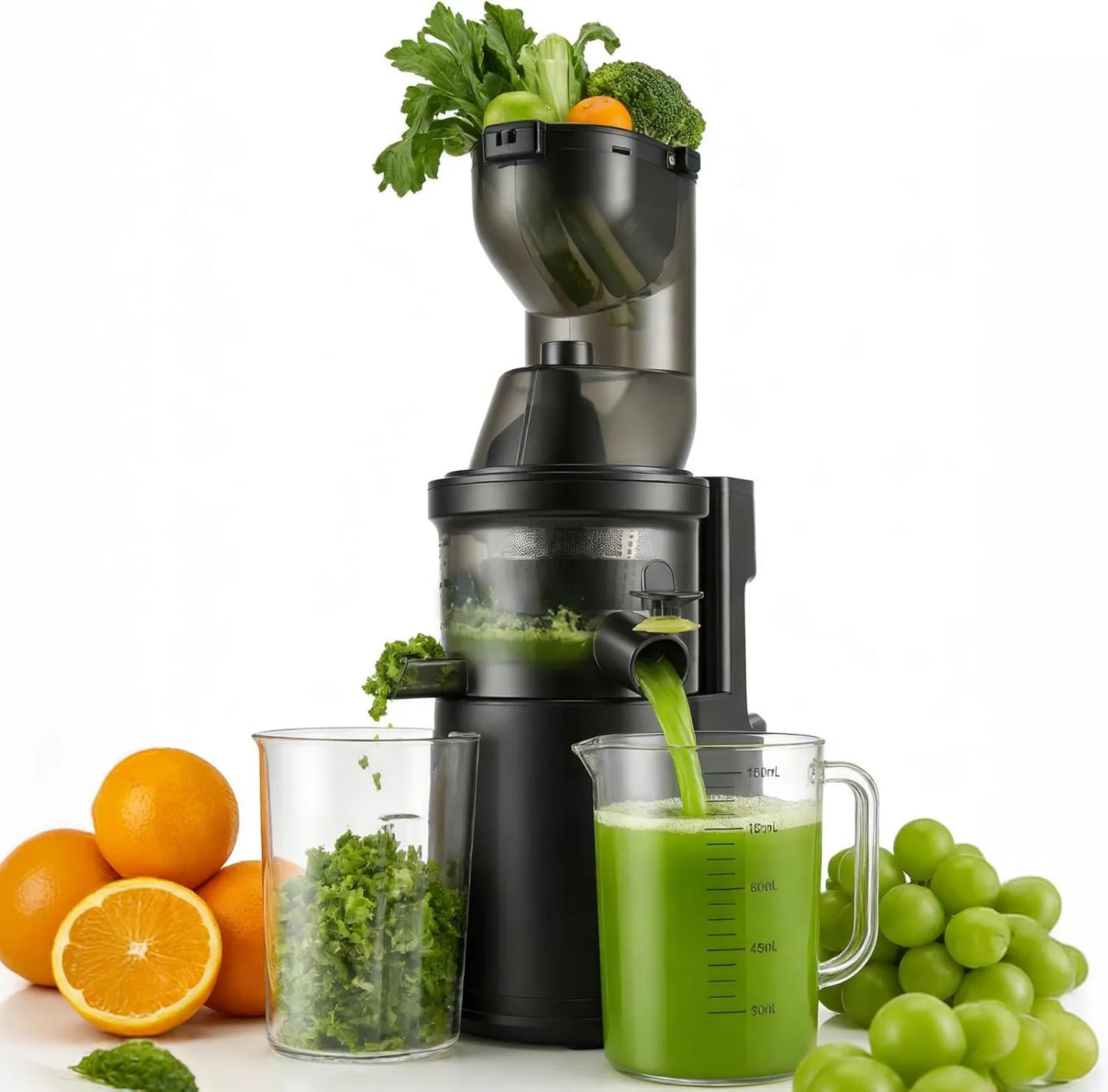 Batidora de vaso, 500W, 140 mm, Zumos y Verduras con Boca XL, Motor, Licuadora Slow Juicer, Separación de Pulpa, Protección Infantil, Fácil Limpieza