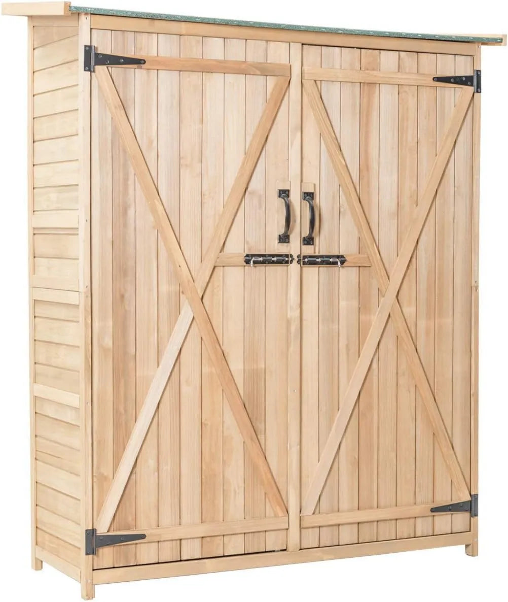 Cobertizo de jardín, 140 x 50 x 162 cm, Madera KOMFOTTEU, Caseta para Herramientas al Aire Libre con Estantes