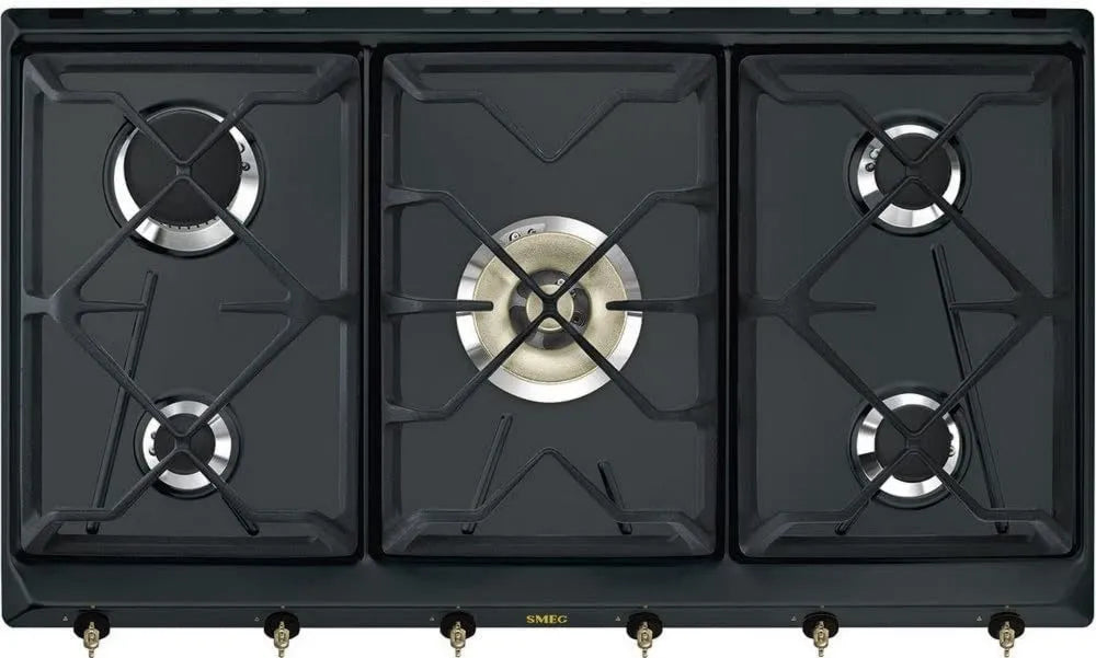 Smeg SRV896AOGH placa de gas, COLONIAL, mandos de latón