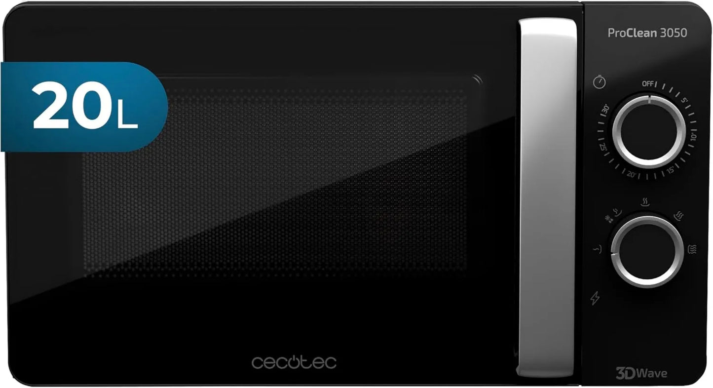 Cecotec horno microondas, 20 Litros, 700 W, 30 min, Microondas de ProClean 3050. de Potencia, Revestimiento Ready2Clean, 6 Niveles Funcionamiento