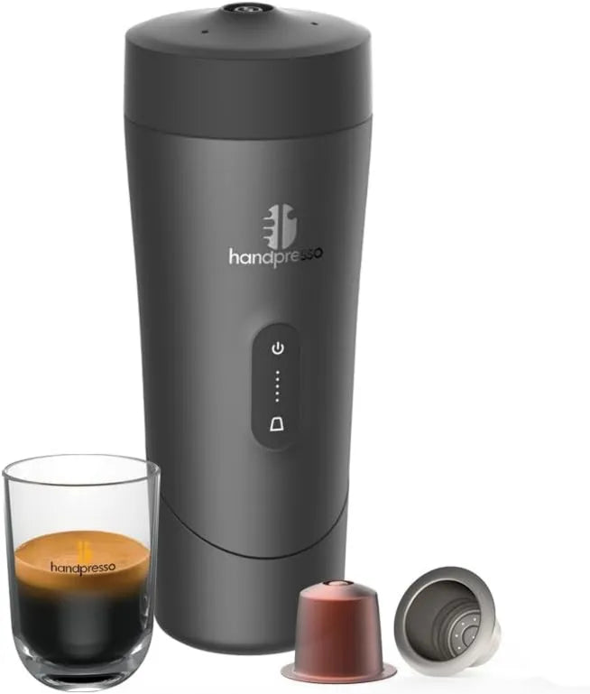 Cafetera, furgoneta y uso outdoor, funciona con cápsulas espresso compatibles y recargables, prepara Espresso y Lungo