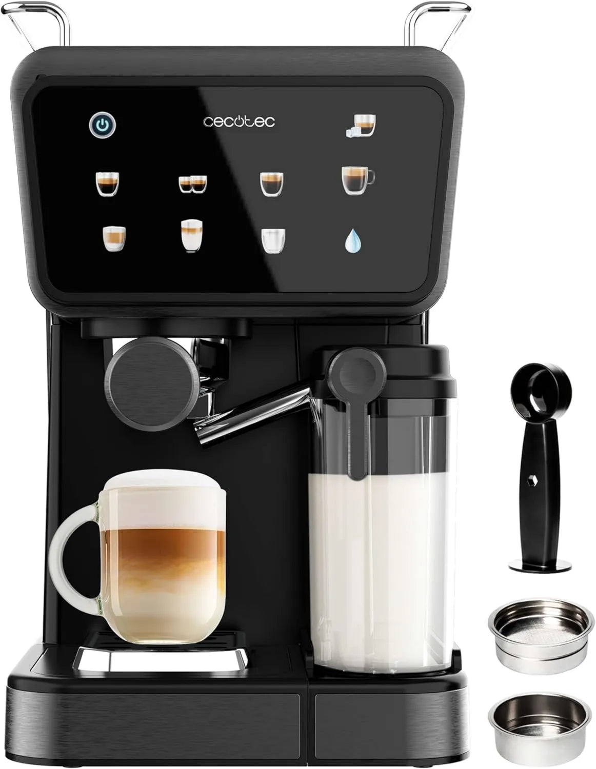 Cecotec cafetera, 1350W, 1.5L, 500ml, Templado o Caliente, Pantalla Táctil, Depósito Agua, Depósito Leche