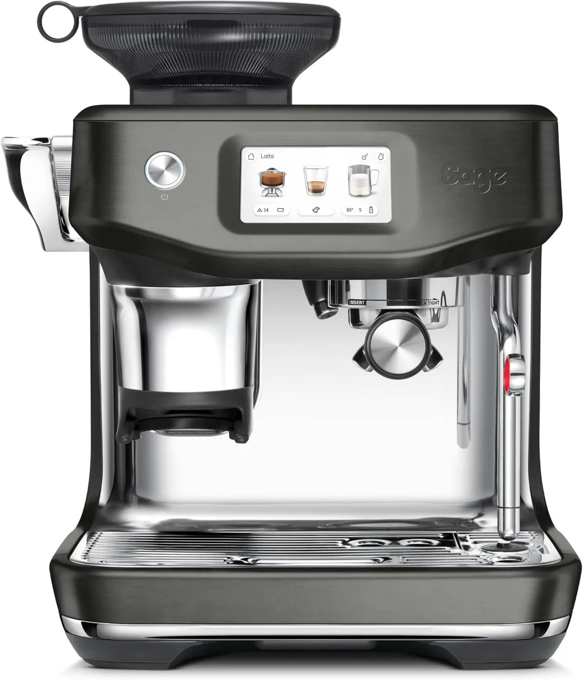 Cafetera, acero inoxidable, Touch Impress, Profesional con Espumador de Leche Automático, Molinillo Integrado y Función Cold Brew, Negro