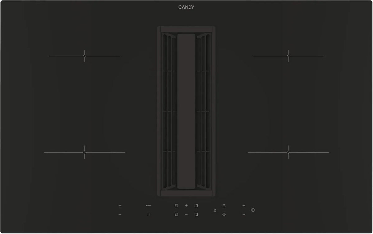 Candy CIH8I4CF placa de inducción, 7 KW, 80 CM, 4 Zonas, con Campana Integrada, 9 Niveles de Potencia, Controles Independientes, Bloqueo de Seguridad