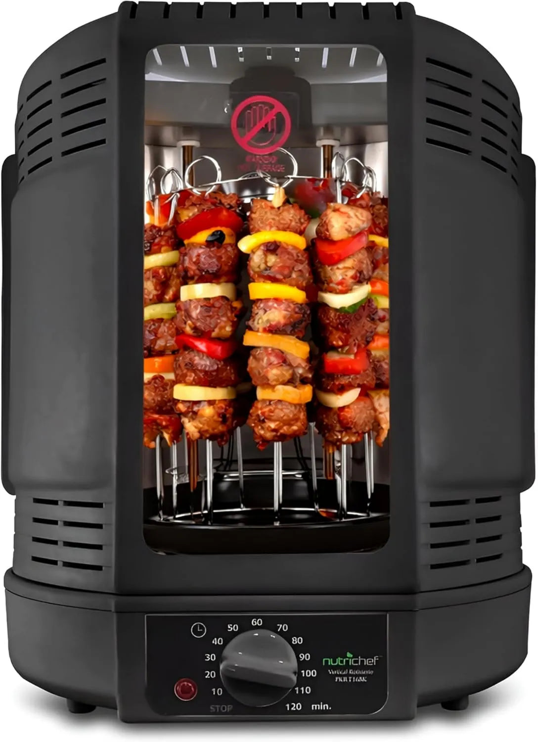 Horno eléctrico, 700 W, Vertical Giratorio de Sobremesa, Parrilla Eléctrica para Pollo, Kebab y Shawarma, con Torre de Carne y Brochetas
