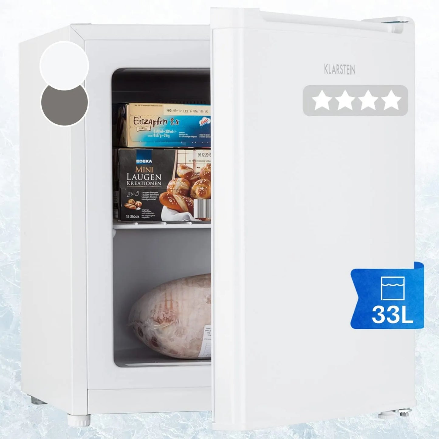 Klarstein congelador, 33 L, Vertical Pequeño, Mini Silencioso Portátil para Hogar y Oficina, Capacidad con Estante, Eficiencia Energética