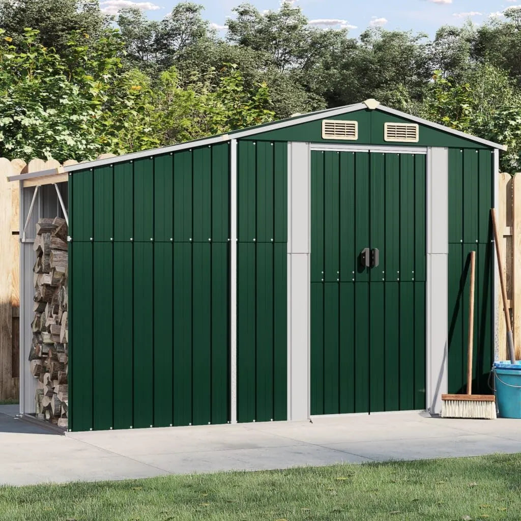 Cobertizo de jardín, 277 x 93 x 179 cm, Taller de Jardín, Almacenamiento de Bicicletas, Herramientas Verde