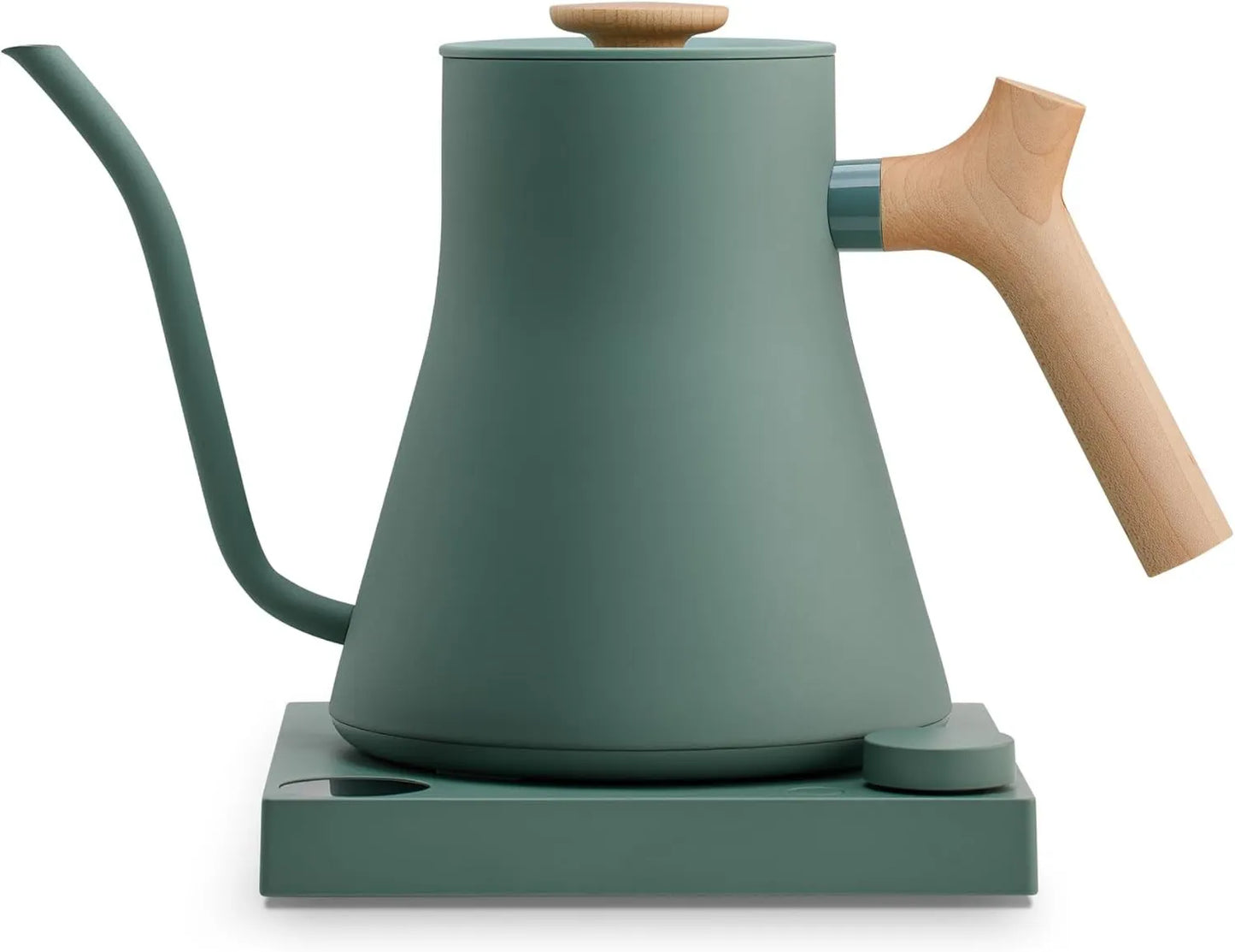 Hervidor eléctrico, EKG Pro de Cuello de Cisne, Cafetera y Tetera Filtrada a Mano, Calentamiento Rápido, EU Verde Ahumado con Mango de Arce