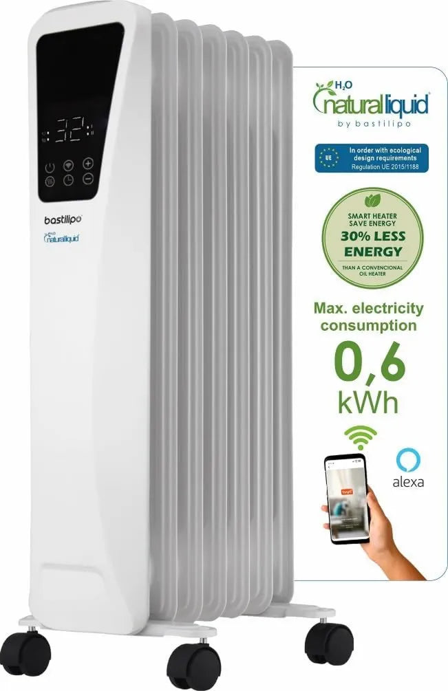 Radiador H2O, wifi, Bastilipo- R-Ecofluid2-7, bajo consumo clase energetica A, con fluido ecológico Natura Liquid, pantalla digital tactil, control