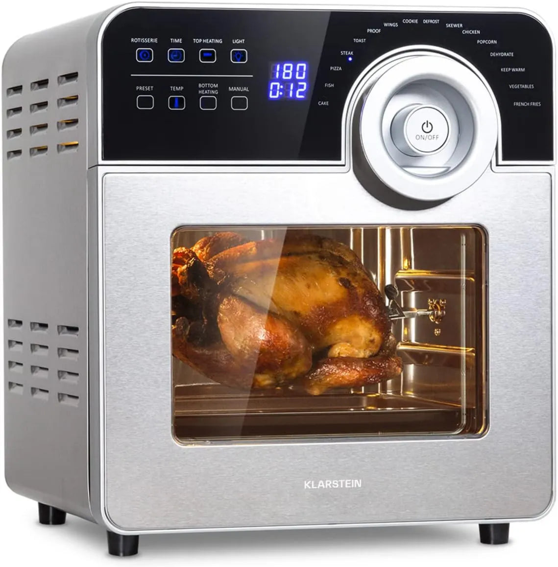 Klarstein freidora de aire, 1700 W, 14 L, 16 Programas, AeroVital Cube Chef Caliente, Pantalla Táctil, Inicio Diferido Aprox. 10 h, acero inoxidable
