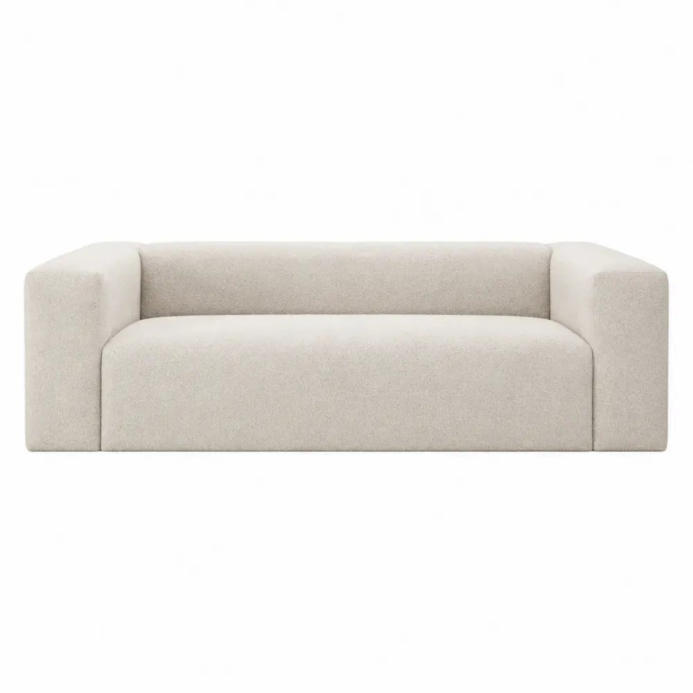 Sofá de 3 plazas tapizado en tejido de poliéster estructura de madera asiento acolchado diseño recto color beige 200 cm largo 90 cm ancho 70 cm alto
