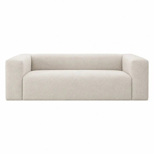 Sofá de 3 plazas tapizado en tejido de poliéster estructura de madera asiento acolchado diseño recto color beige 200 cm largo 90 cm ancho 70 cm alto