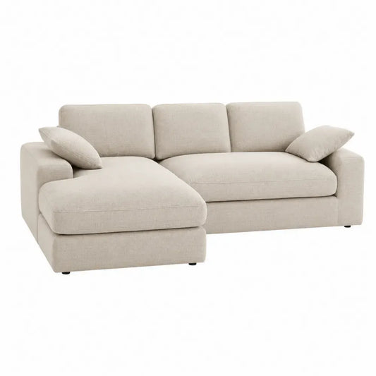 Sofá esquinero en L con chaise longue de 3 plazas tapizado en tejido de poliéster beige claro 270 x 160 x 85 cm