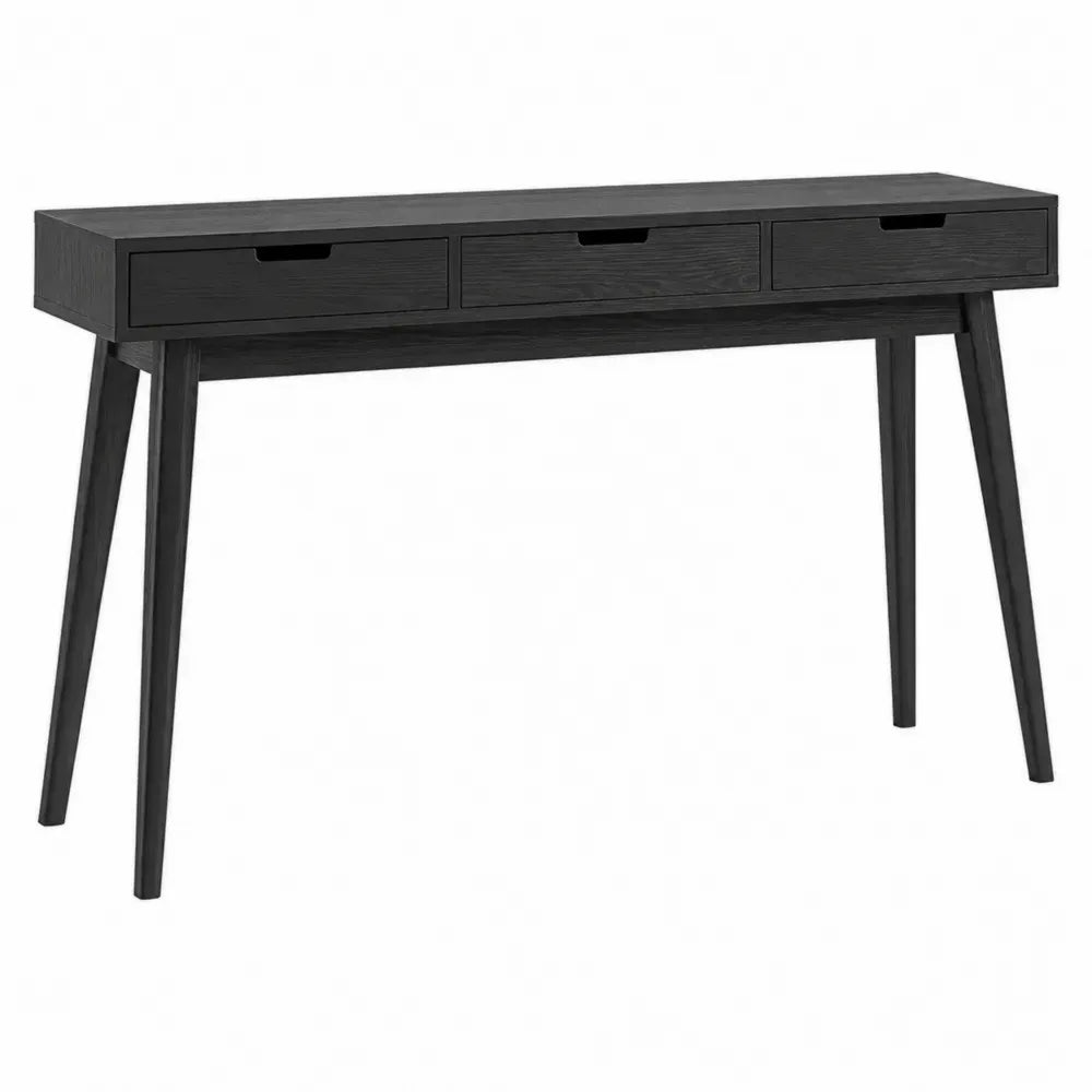 Mesa consola rectangular con 3 cajones de MDF y patas inclinadas negra 120 x 35 x 80 cm