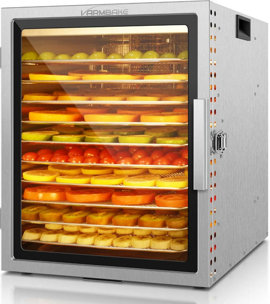 Máquina Deshidratadora de Alimentos 10 bandejas, 1500W, 23.58 pies cuadrados de Deshidratador Comercial de Gran Capacidad, 190°F para Frutas, Hierbas