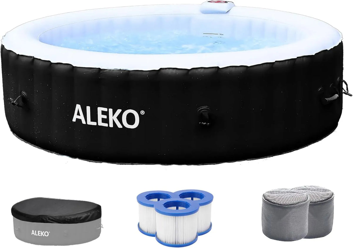 HTIR6BKW, Spa inflable para tina de hidromasaje, Burbuja personal de alta potencia, Blanco y negro