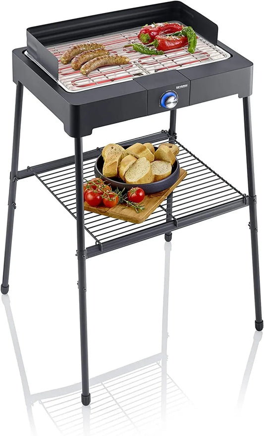 Severin PG 8561 parrilla eléctrica, Barbacoa eléctrica de arranque rápido, Mini barbacoa sin riesgo de quemaduras, acero inoxidable