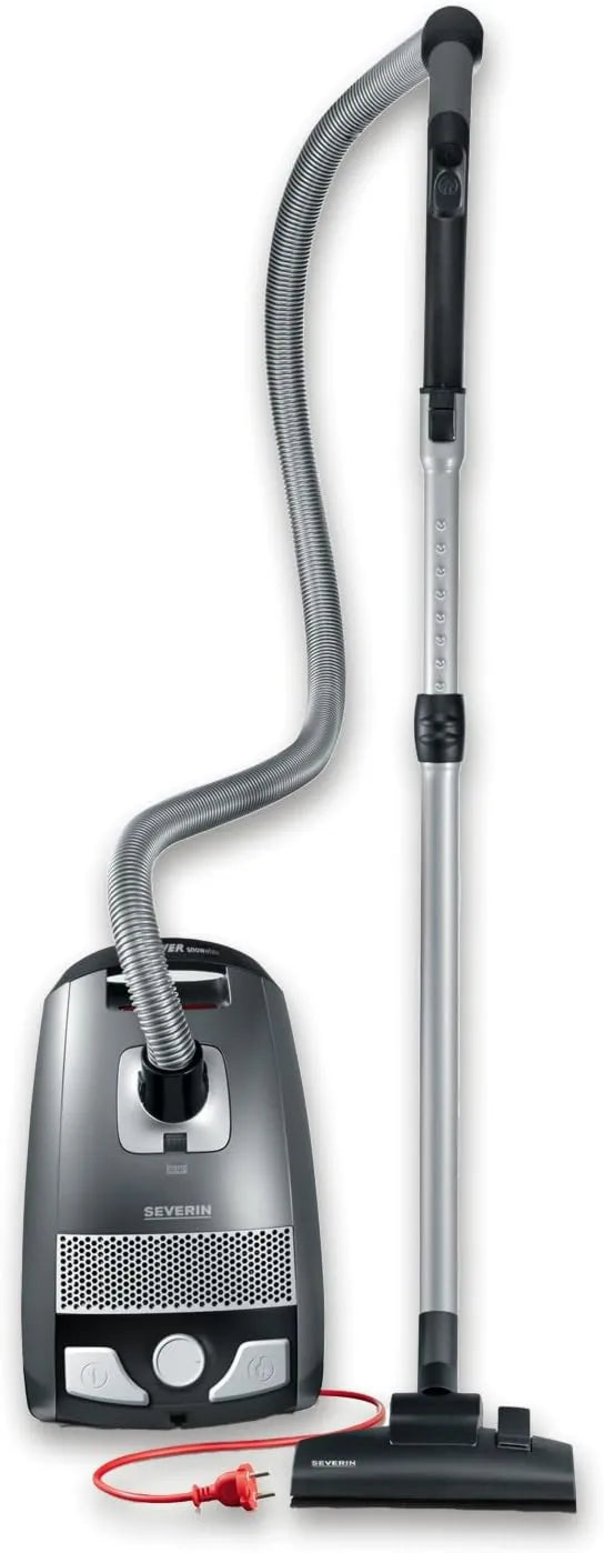 Severin BC 7045 aspiradora, S'POWER con Bolsa, Potente con Accesorios Prácticos, Silenciosa de 360° para Alta Movilidad, Platino Gris/Burdeos