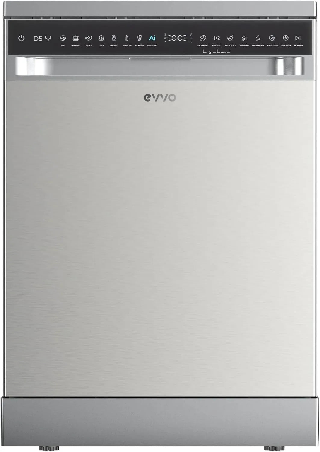 Lavavajillas D5YX, 45 dB, 60 cm, 8 Programas, acero inoxidable, Inicio Diferido, funcionamiento silencioso, Extra Silencioso, Extra Higiene