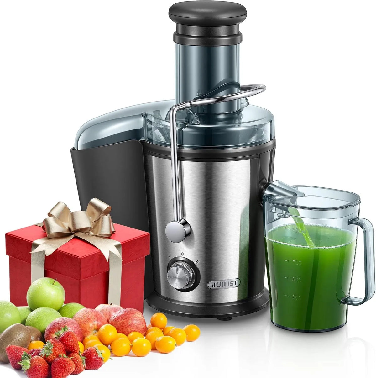 Batidora de vaso, 800W, 75MM, 2 Velocidades, para Verduras y Frutas de Acero Inoxidable, Boca Ancha Extractor de Zumos y Verduras, Fácil de Limpiar