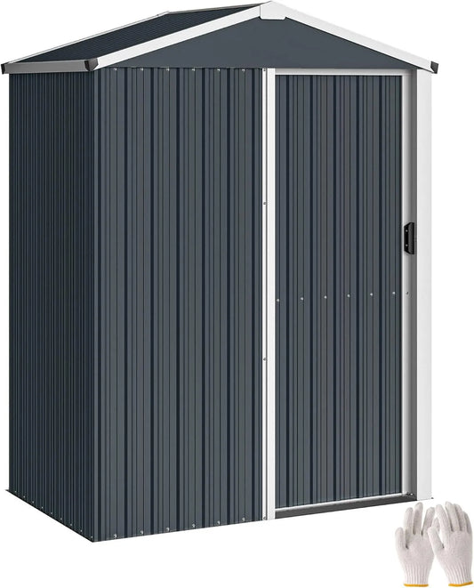 Outsunny cobertizo de jardín, 1 m², 136 x 87 x 179 cm, Caseta de Jardín Exterior de, Metálico con Puerta Corredera, Techo Inclinado y Guantes