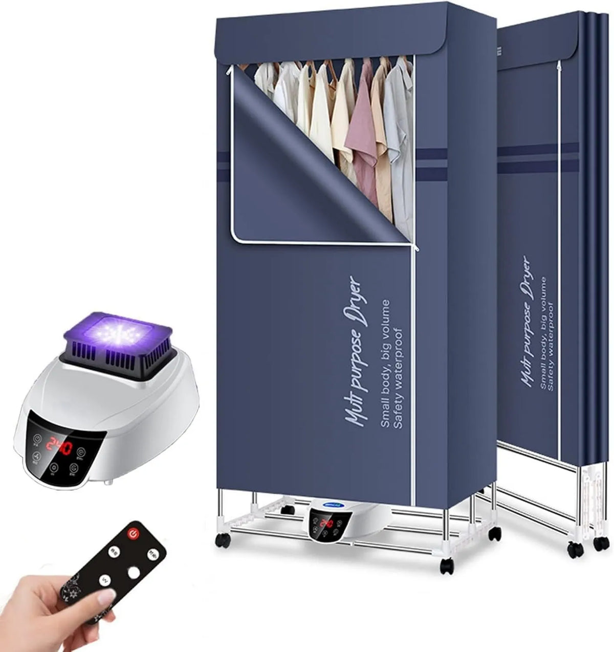 Secadora, 1500 W, 3 Niveles, Ropa Eléctrica, Portátil con Calefacción De 2, Temporizador Inteligente con Control Remoto, control programable