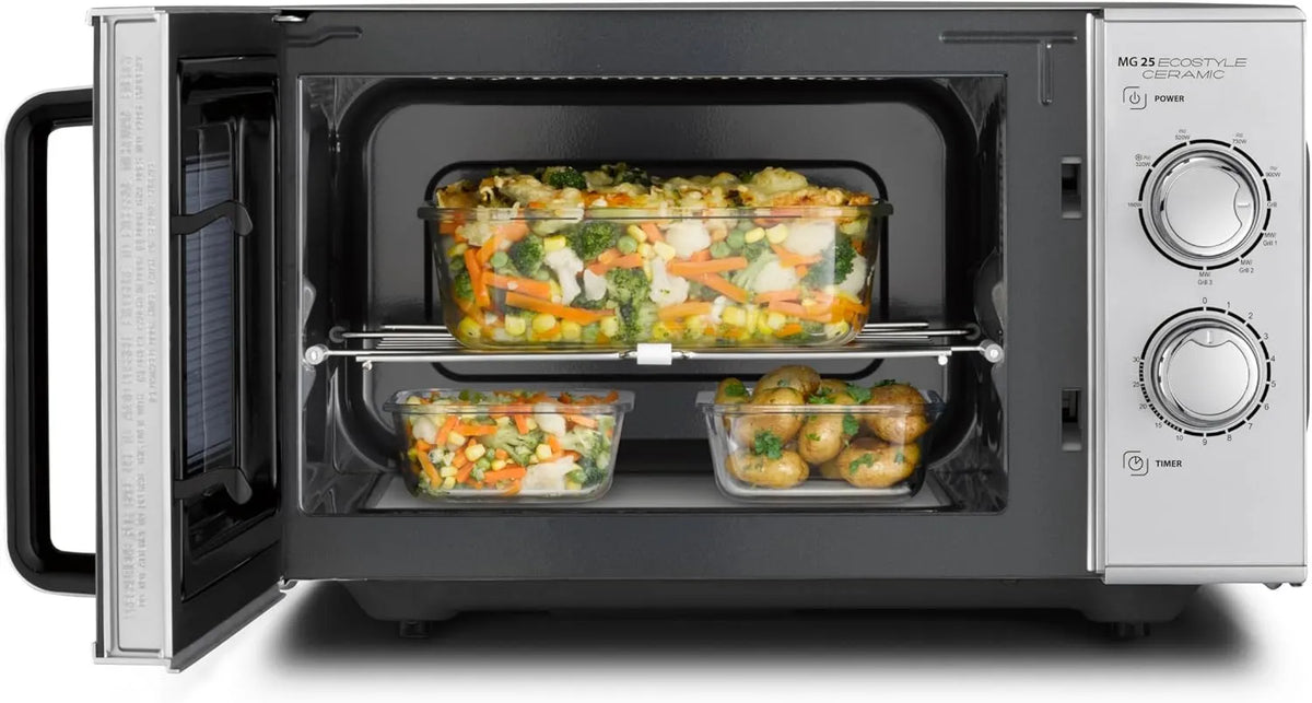 Horno microondas MG 25, control programable, función grill, 1000W, 25L, Temporizador hasta 30 mins